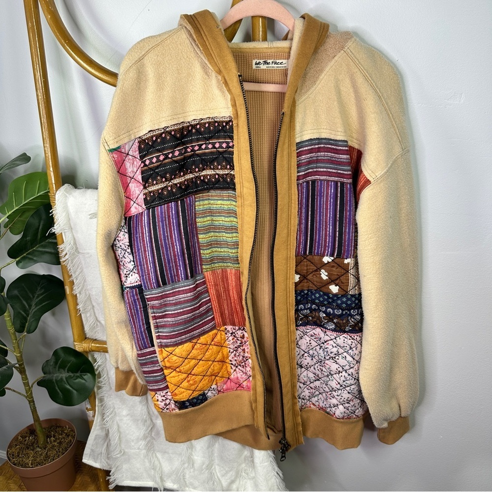 Free People Orange Quilted Patchwork Jacket sz S - Picture 5 of 9